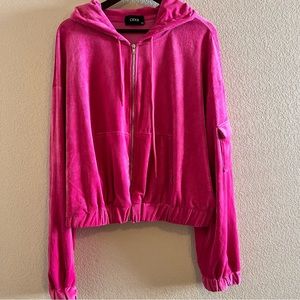 Cider Pink Soft Corduroy Cropped Zipper Hoodie Size 3XL